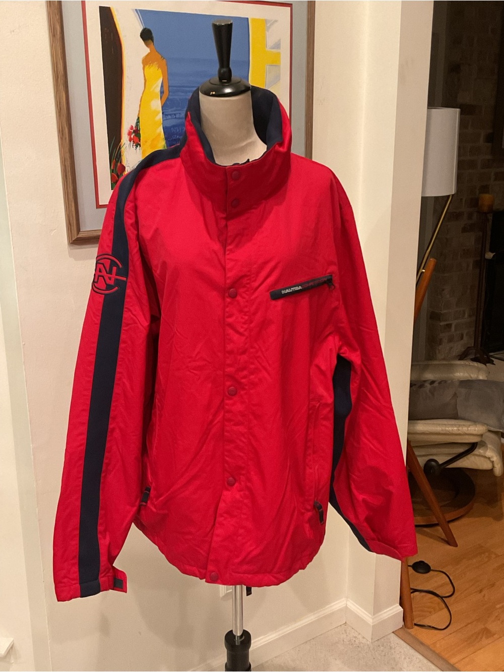 Nautica Red Windbreaker with Navy Stripes